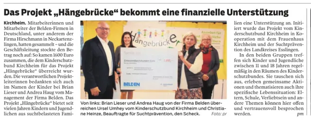 Das Projekt „Hängebrücke“ bekommt eine finanzielle Unterstützung